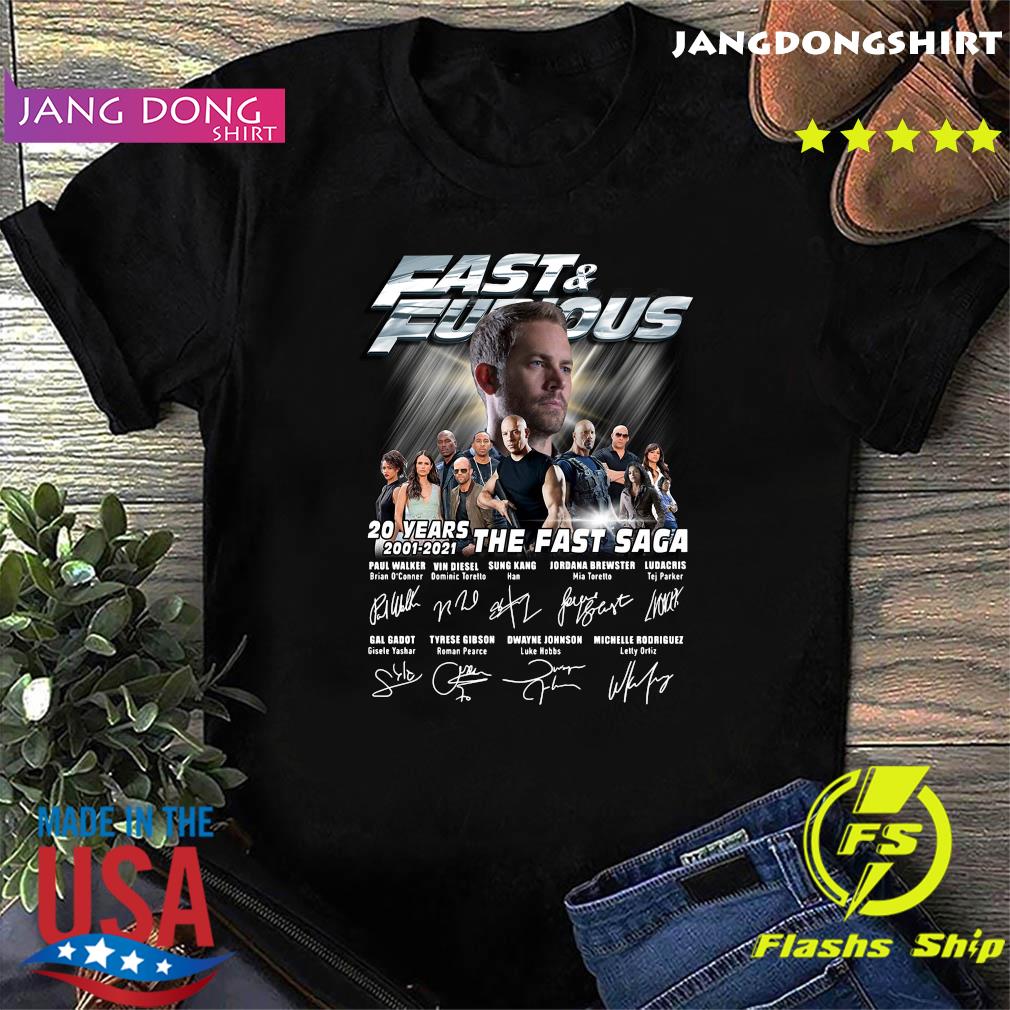 Paul Walker With Fast And Furious Movie Characters 20 Years 2001 2021 The Fast Saga Signatures Shirt